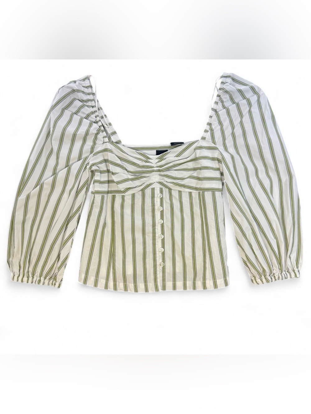 PINKO Green Striped Puff Sleeve Corset Top Ruched Front Size US 2 / EU 38